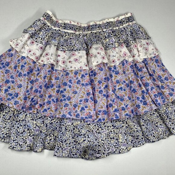 Maje Women's Skort Multicolor Size S Floral Ruffle Tiered Cotton Mini Skirt